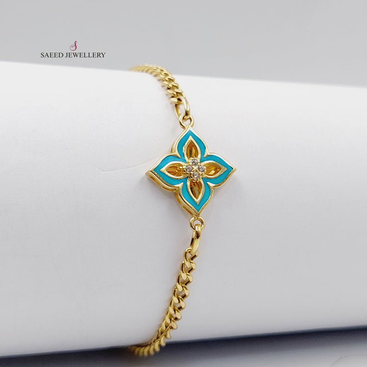 Enameled Rose Bracelet  Made Of 21K Yellow Gold by Saeed Jewelry-30652
