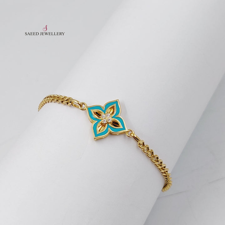 Enameled Rose Bracelet  Made Of 21K Yellow Gold by Saeed Jewelry-30652