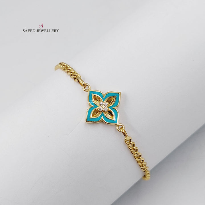 Enameled Rose Bracelet  Made Of 21K Yellow Gold by Saeed Jewelry-30652