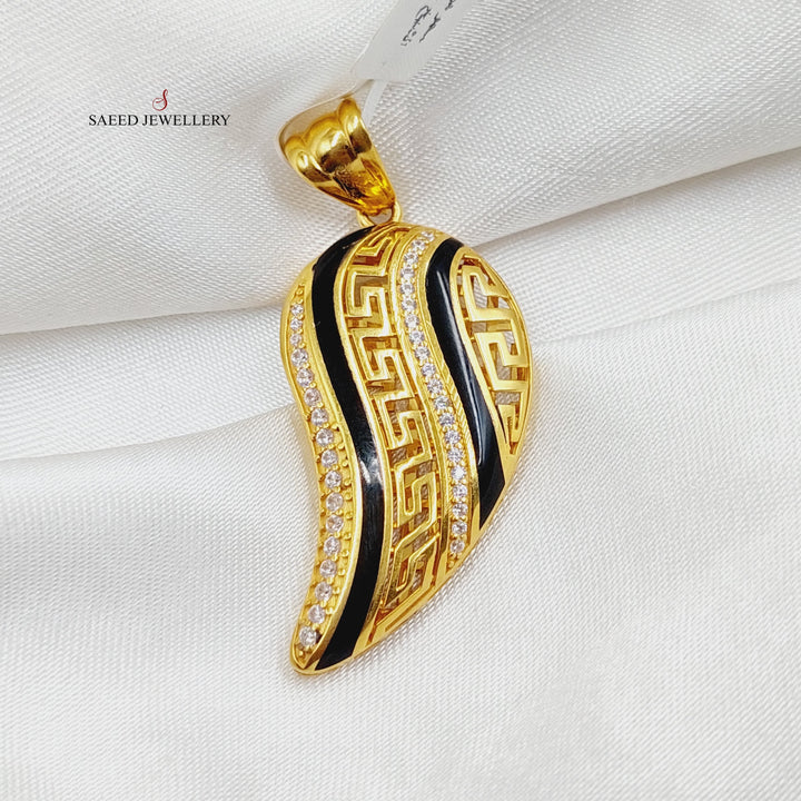 Enameled &amp; Zircon Studded Almond Pendant  Made Of 21K Yellow Gold by Saeed Jewelry-28983