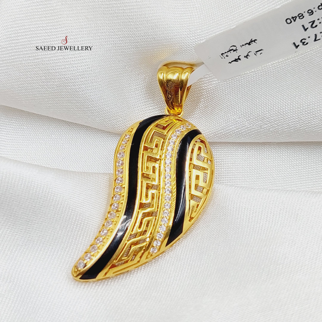 Enameled &amp; Zircon Studded Almond Pendant  Made Of 21K Yellow Gold by Saeed Jewelry-28983