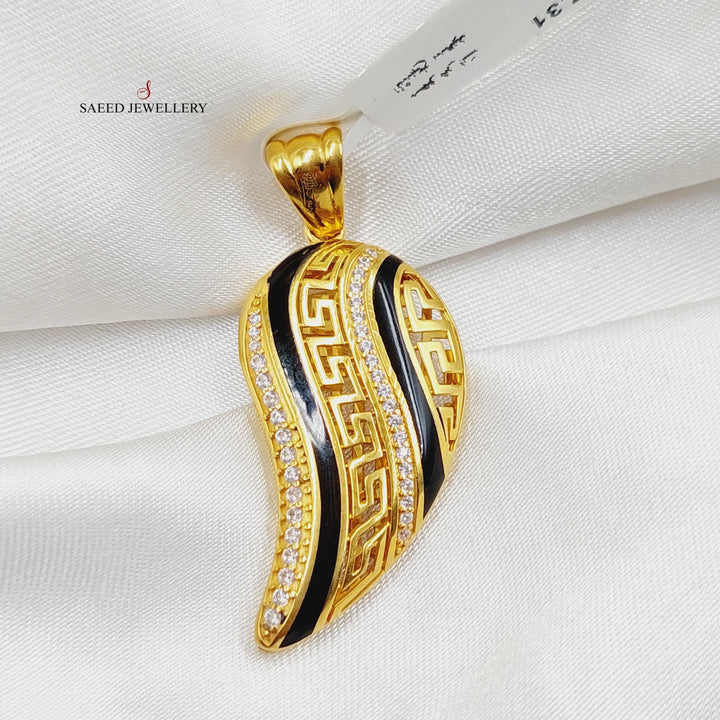 Enameled &amp; Zircon Studded Almond Pendant  Made Of 21K Yellow Gold by Saeed Jewelry-28983