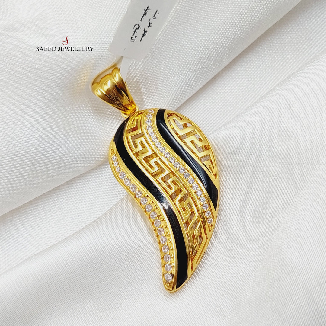 Enameled &amp; Zircon Studded Almond Pendant  Made Of 21K Yellow Gold by Saeed Jewelry-28983
