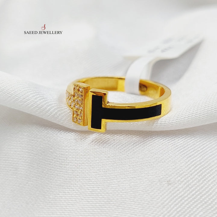 Enameled &amp;amp; Zircon Studded Bar Ring  Made Of 21K Yellow Gold by Saeed Jewelry-29112