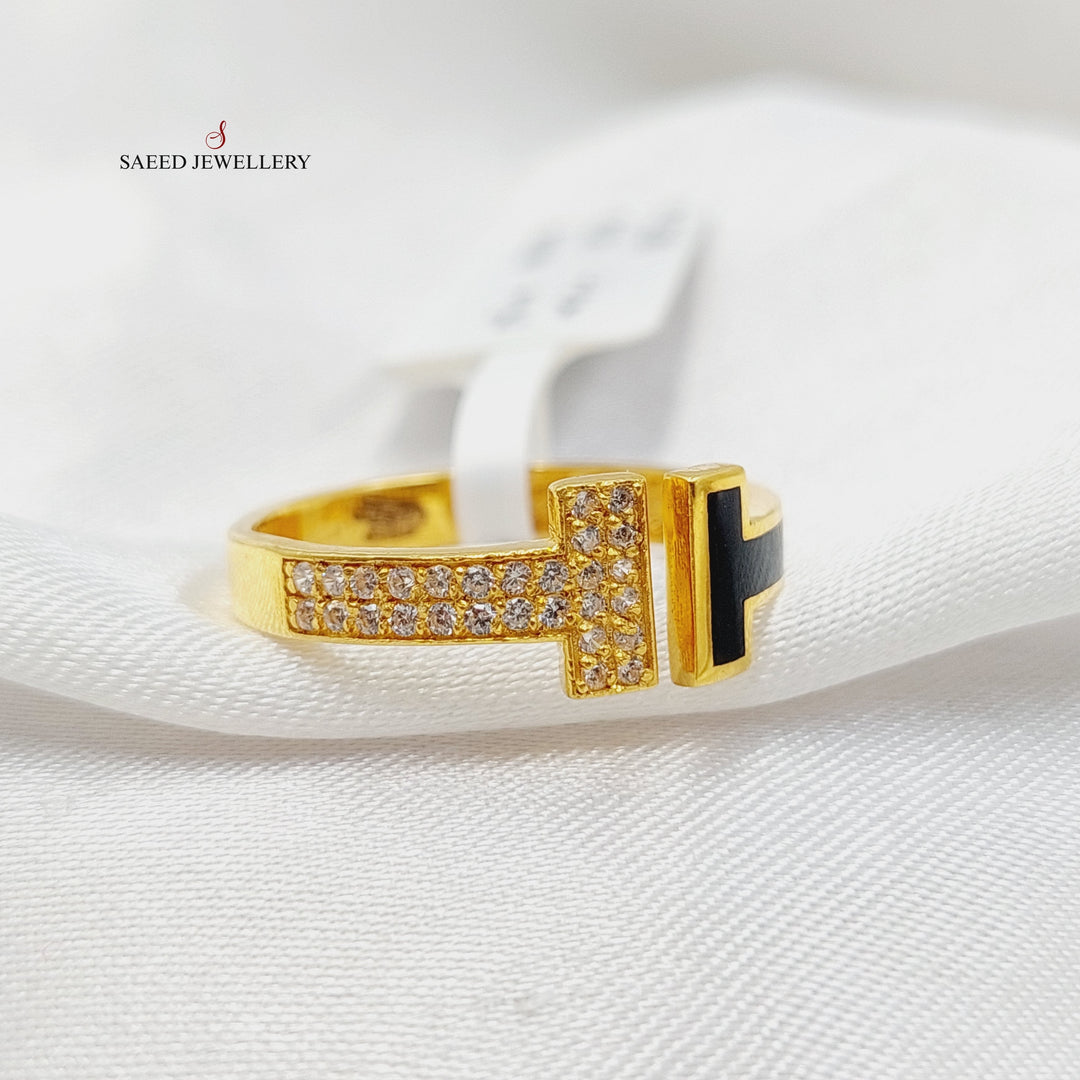 Enameled &amp;amp; Zircon Studded Bar Ring  Made Of 21K Yellow Gold by Saeed Jewelry-29112