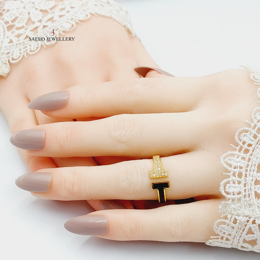 Enameled &amp;amp; Zircon Studded Bar Ring  Made Of 21K Yellow Gold by Saeed Jewelry-29112