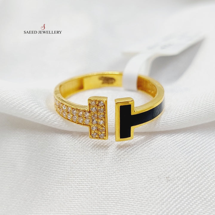 Enameled &amp;amp; Zircon Studded Bar Ring  Made Of 21K Yellow Gold by Saeed Jewelry-29112