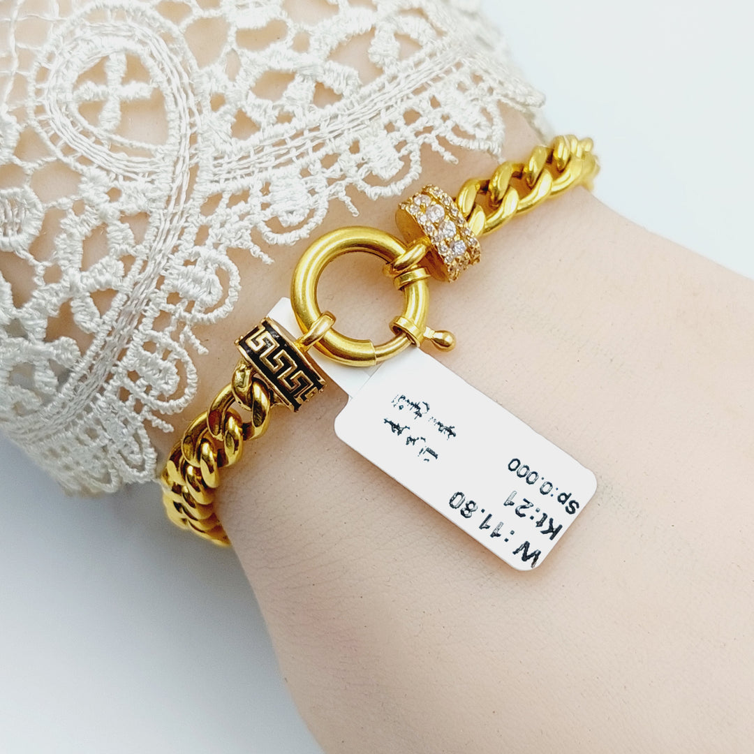 Enameled &amp;amp; Zircon Studded Cuban Links Bracelet  Made Of 21K Yellow Gold by Saeed Jewelry-29413