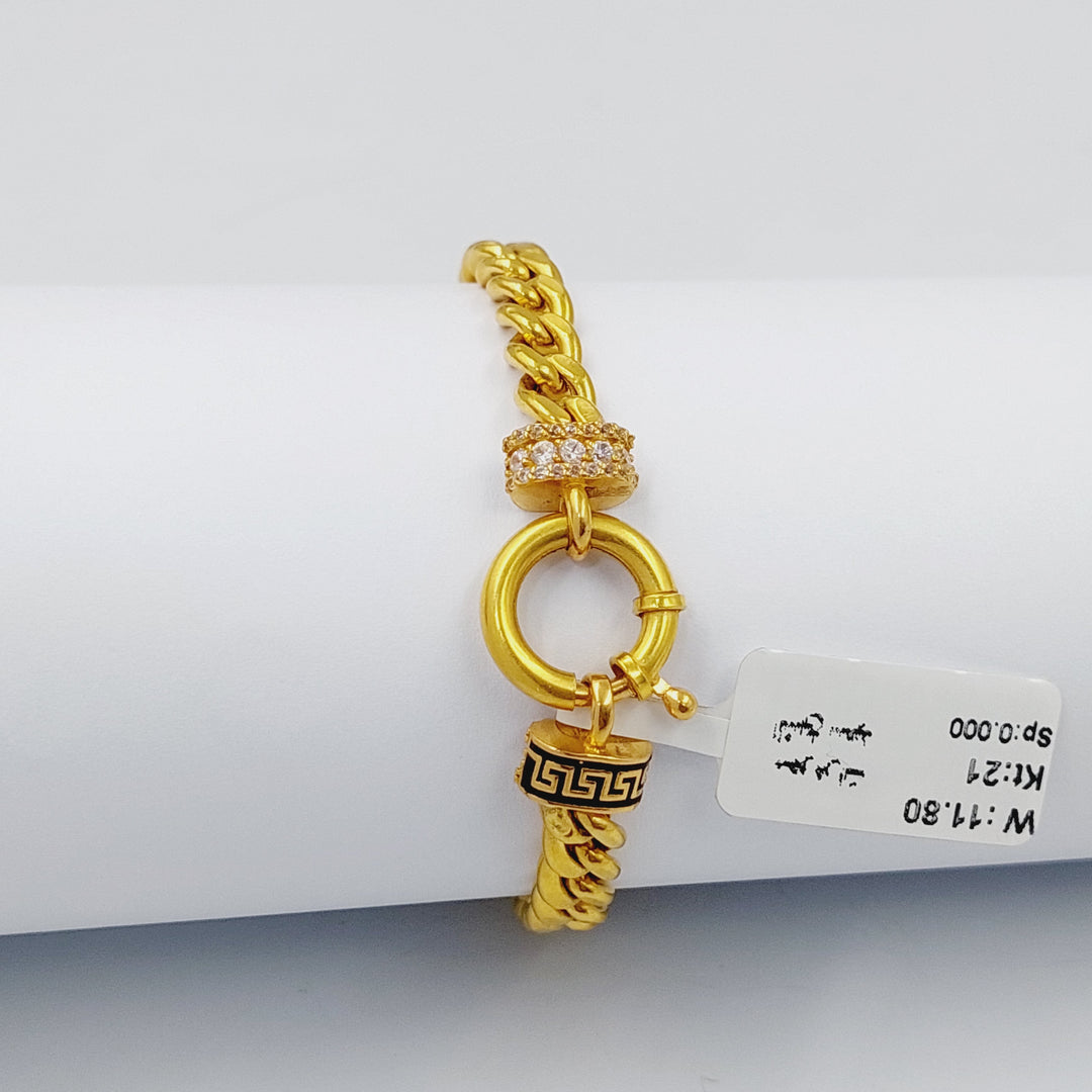 Enameled &amp;amp; Zircon Studded Cuban Links Bracelet  Made Of 21K Yellow Gold by Saeed Jewelry-29413