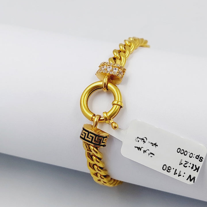 Enameled &amp;amp; Zircon Studded Cuban Links Bracelet  Made Of 21K Yellow Gold by Saeed Jewelry-29413