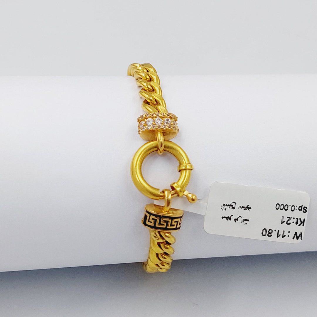 Enameled &amp;amp; Zircon Studded Cuban Links Bracelet  Made Of 21K Yellow Gold by Saeed Jewelry-29413