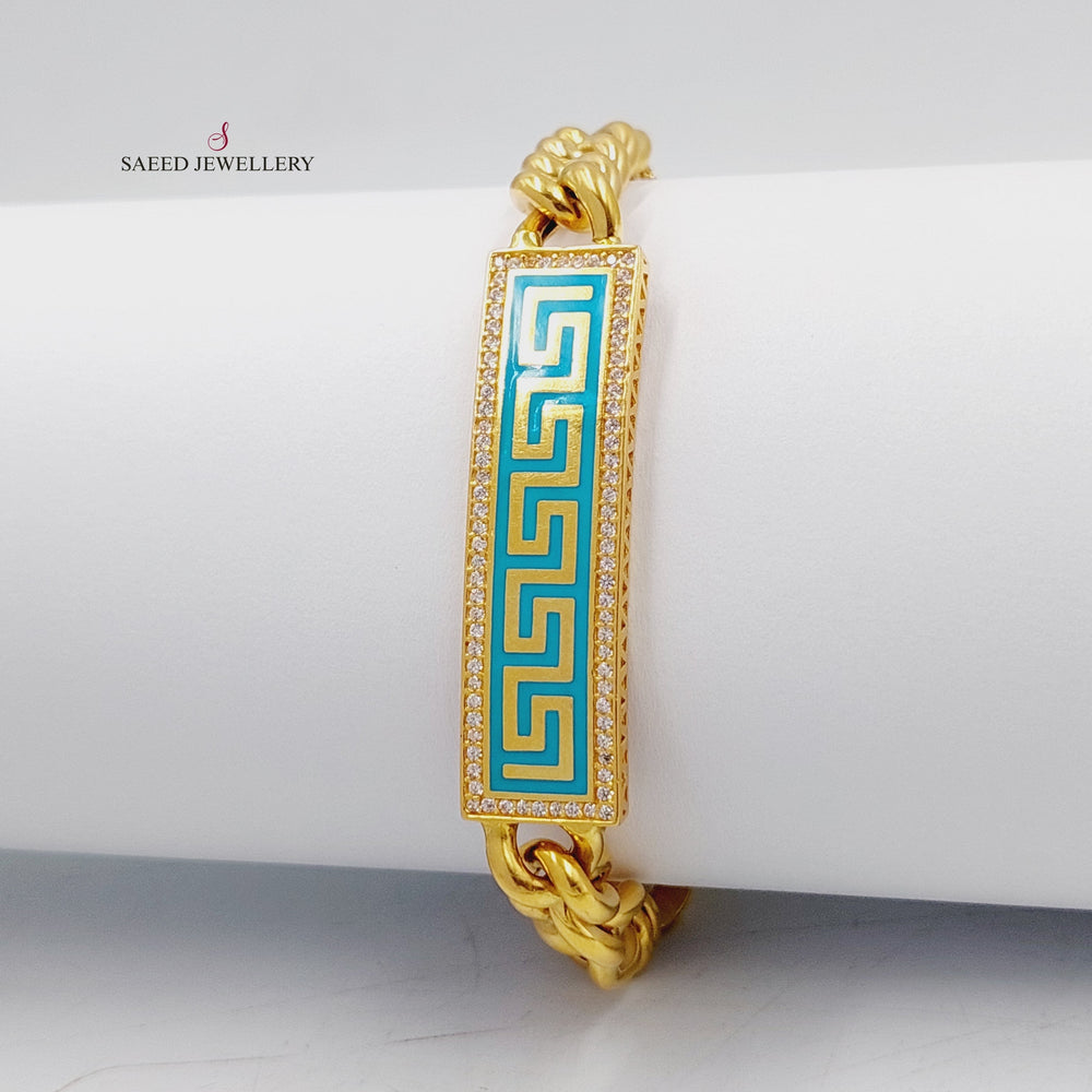 Enameled &amp; Zircon Studded Cuban Links Bracelet  Made of 21K Yellow Gold by Saeed Jewelry-21k-bracelet-31187