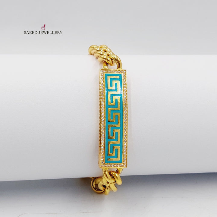 Enameled &amp; Zircon Studded Cuban Links Bracelet  Made of 21K Yellow Gold by Saeed Jewelry-21k-bracelet-31187