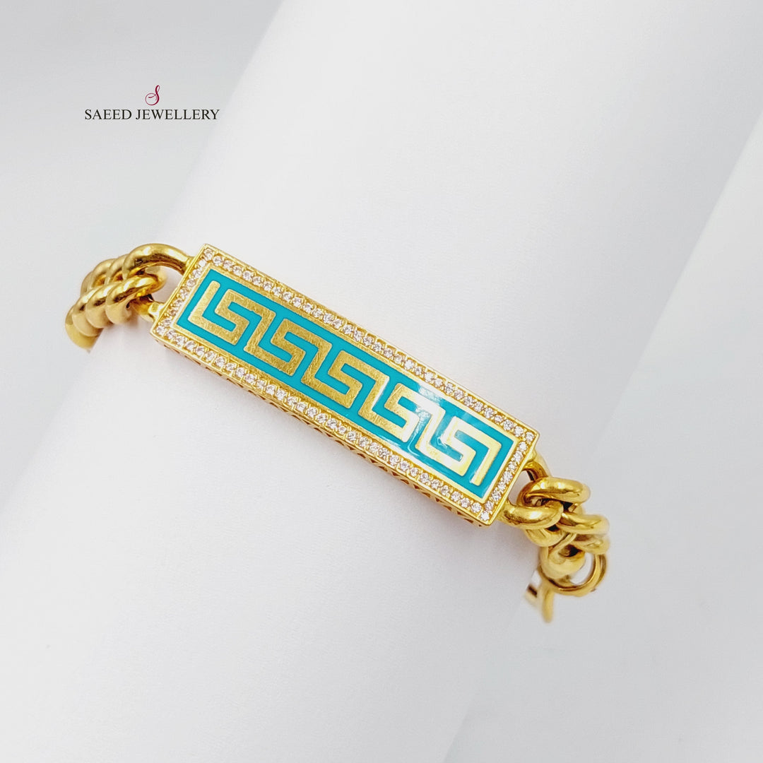 Enameled &amp; Zircon Studded Cuban Links Bracelet  Made of 21K Yellow Gold by Saeed Jewelry-21k-bracelet-31187