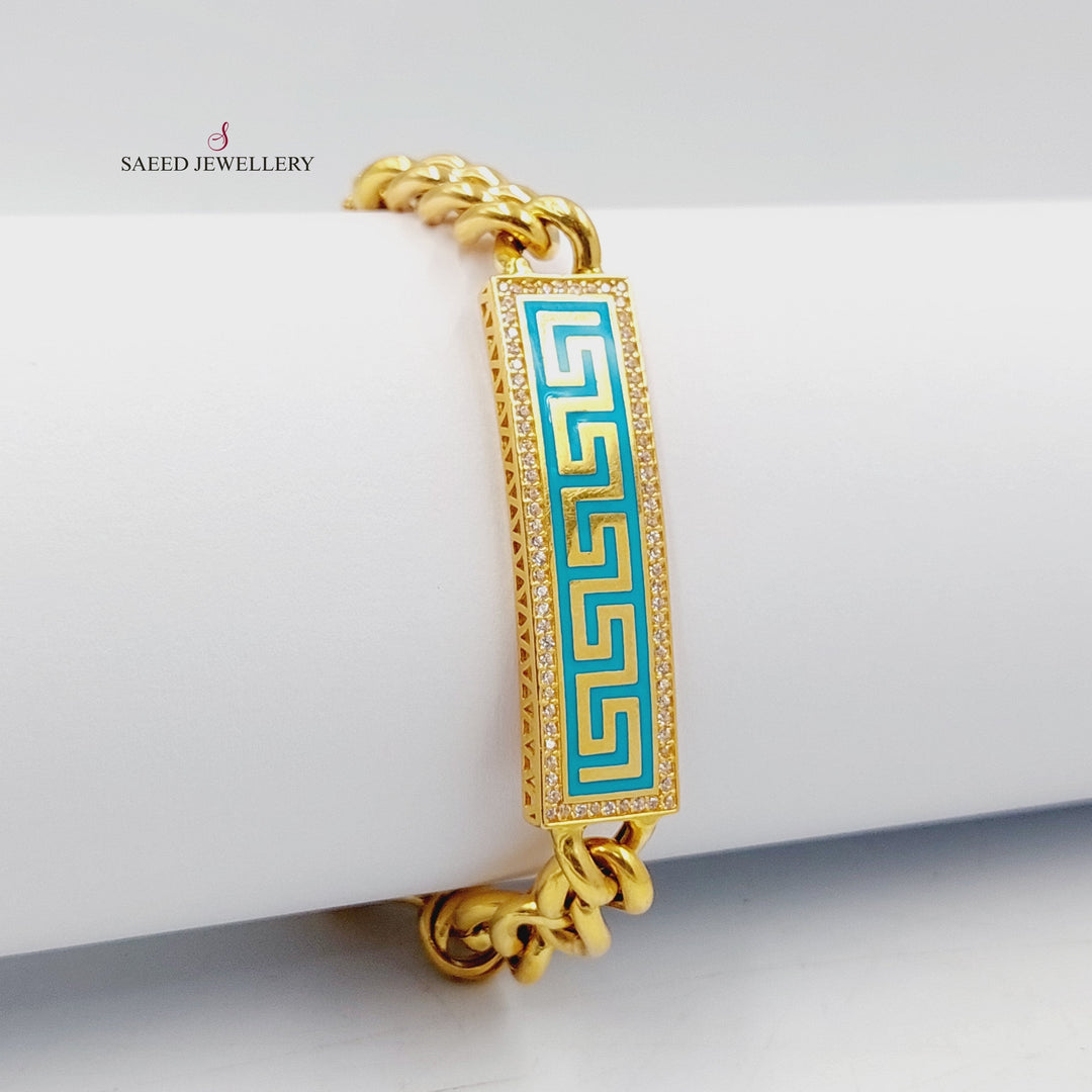 Enameled &amp; Zircon Studded Cuban Links Bracelet  Made of 21K Yellow Gold by Saeed Jewelry-21k-bracelet-31187
