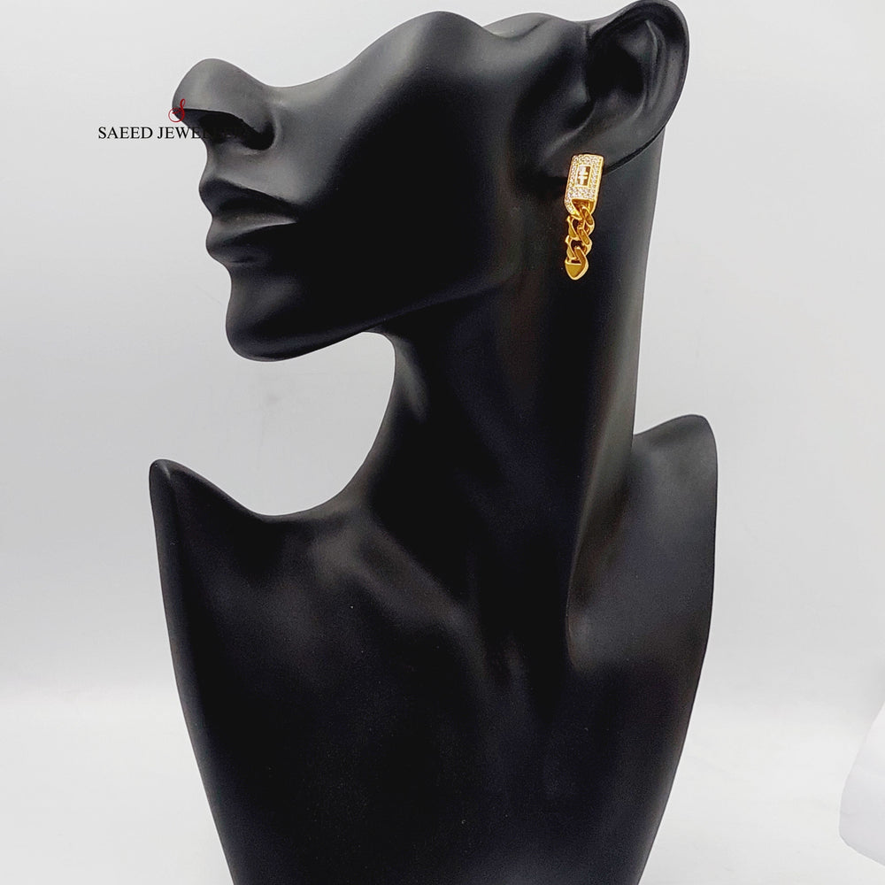 Enameled &amp; Zircon Studded Cuban Links Earrings  Made Of 21K Yellow Gold by Saeed Jewelry-29284
