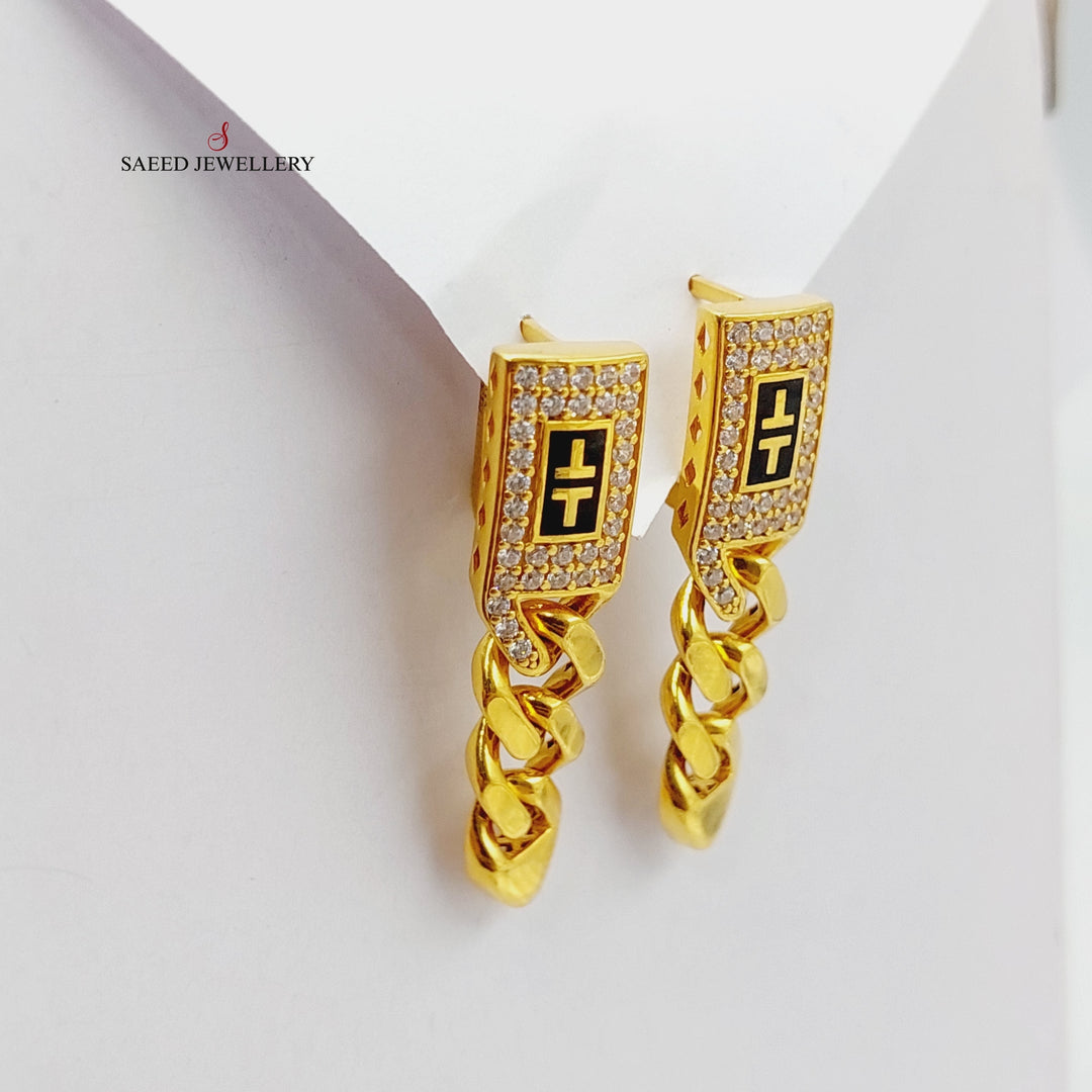 Enameled &amp;amp; Zircon Studded Cuban Links Earrings  Made Of 21K Yellow Gold by Saeed Jewelry-29284