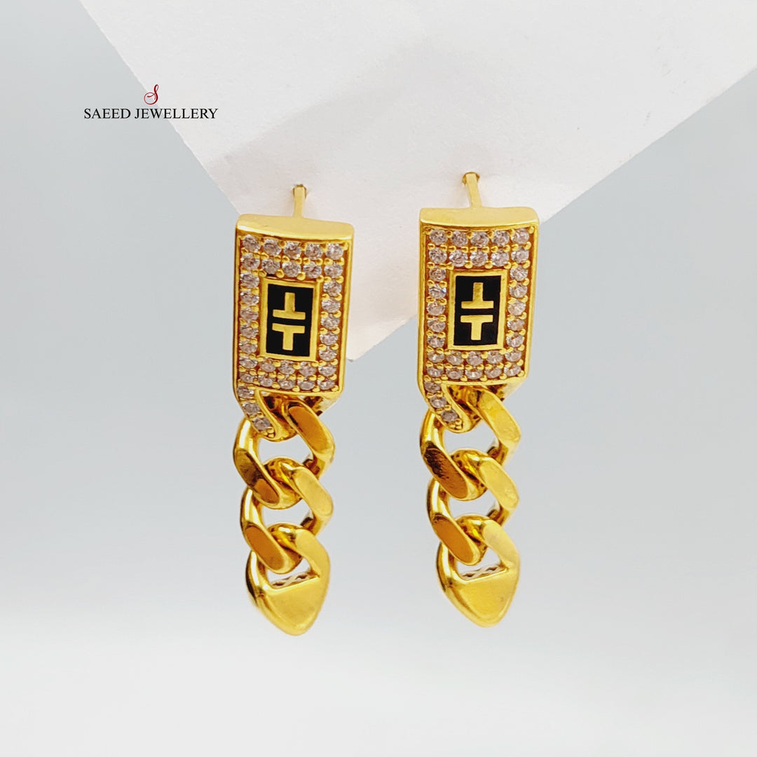 Enameled &amp;amp; Zircon Studded Cuban Links Earrings  Made Of 21K Yellow Gold by Saeed Jewelry-29284