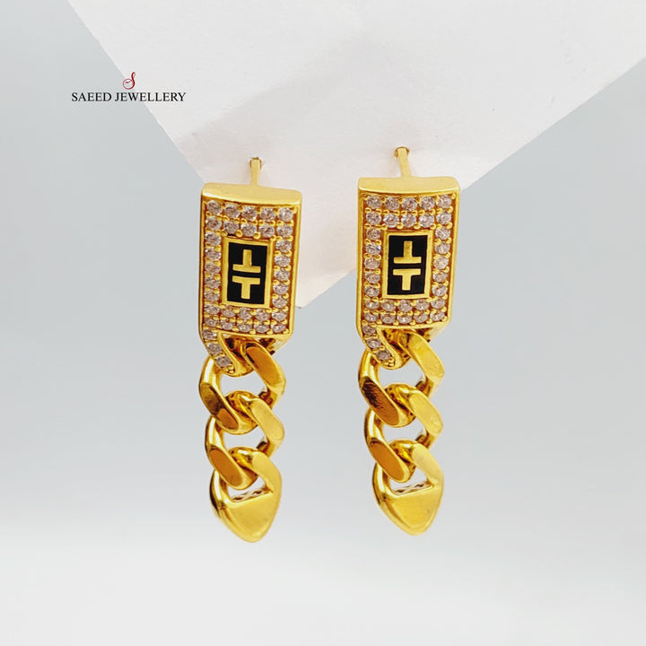 Enameled &amp;amp; Zircon Studded Cuban Links Earrings  Made Of 21K Yellow Gold by Saeed Jewelry-29284
