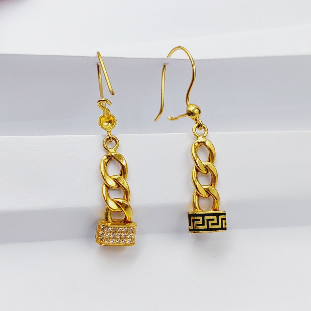 Enameled &amp;amp; Zircon Studded Cuban Links Earrings  Made Of 21K Yellow Gold by Saeed Jewelry-29417