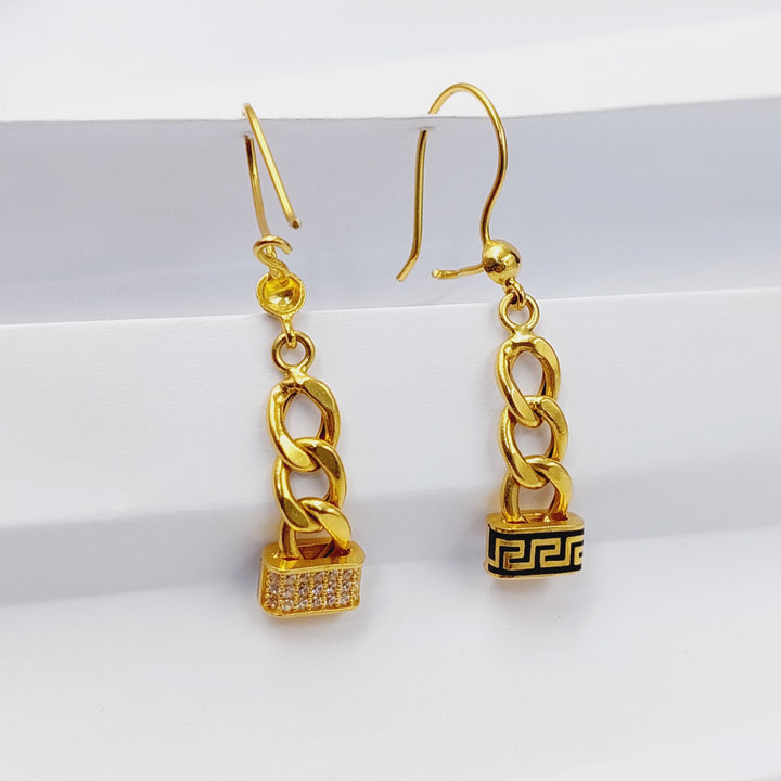 Enameled &amp;amp; Zircon Studded Cuban Links Earrings  Made Of 21K Yellow Gold by Saeed Jewelry-29417