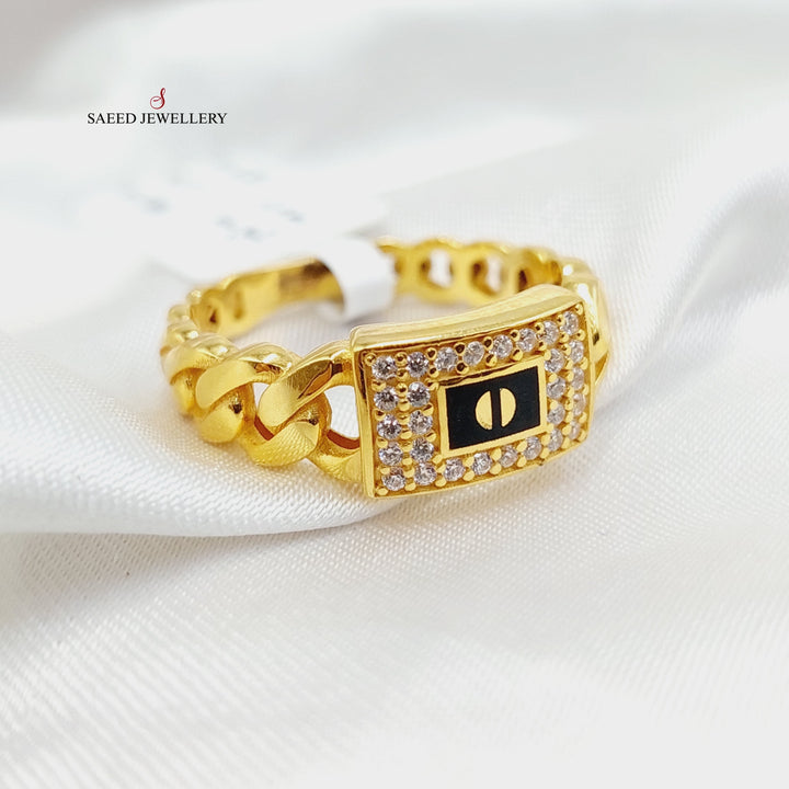 Enameled &amp;amp; Zircon Studded Cuban Links Ring  Made Of 21K Yellow Gold by Saeed Jewelry-29298