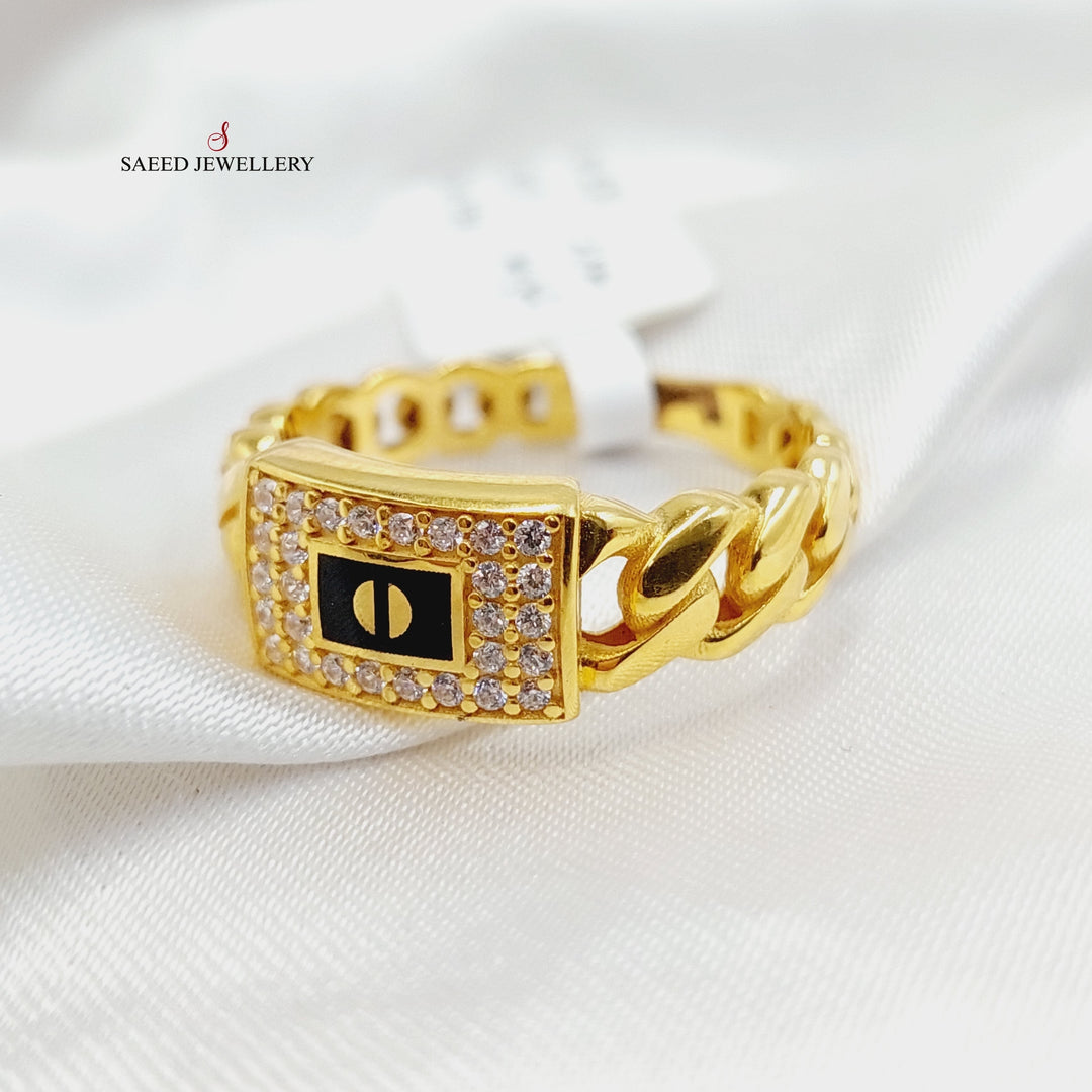 Enameled &amp;amp; Zircon Studded Cuban Links Ring  Made Of 21K Yellow Gold by Saeed Jewelry-29298