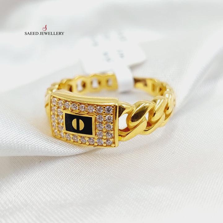 Enameled &amp;amp; Zircon Studded Cuban Links Ring  Made Of 21K Yellow Gold by Saeed Jewelry-29298