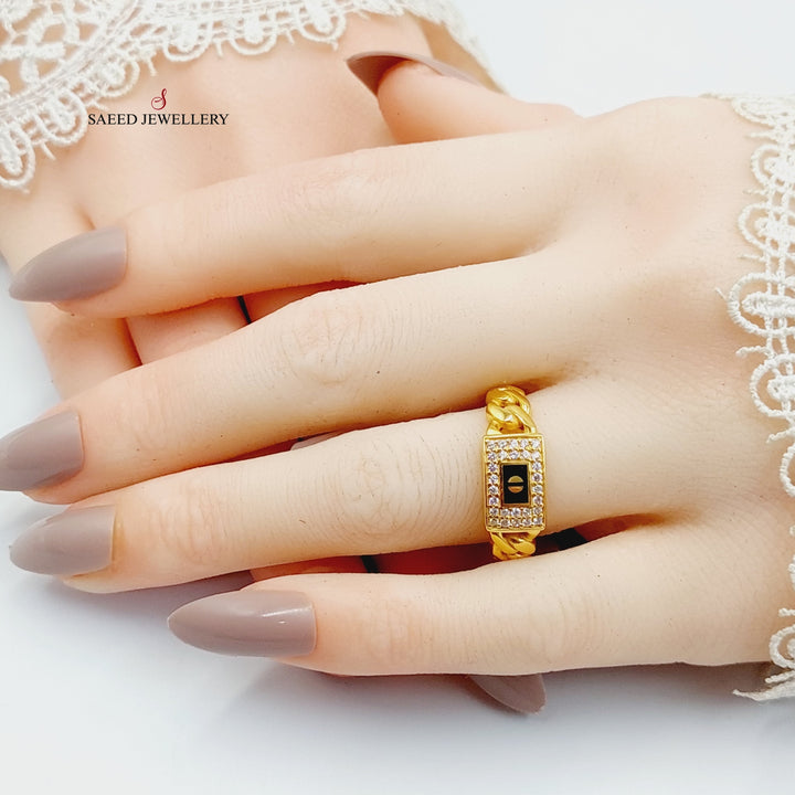 Enameled &amp;amp; Zircon Studded Cuban Links Ring  Made Of 21K Yellow Gold by Saeed Jewelry-29298
