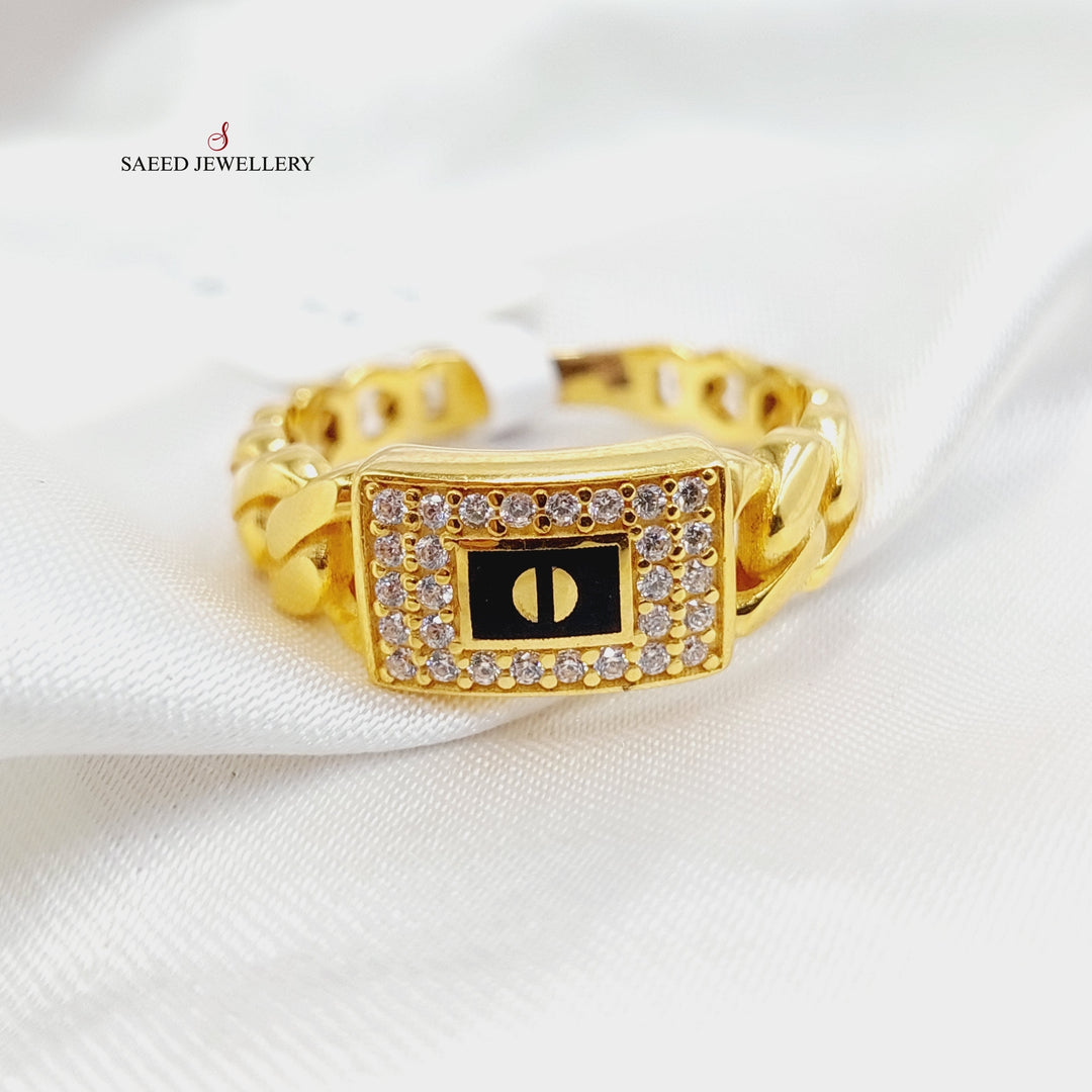 Enameled &amp;amp; Zircon Studded Cuban Links Ring  Made Of 21K Yellow Gold by Saeed Jewelry-29298