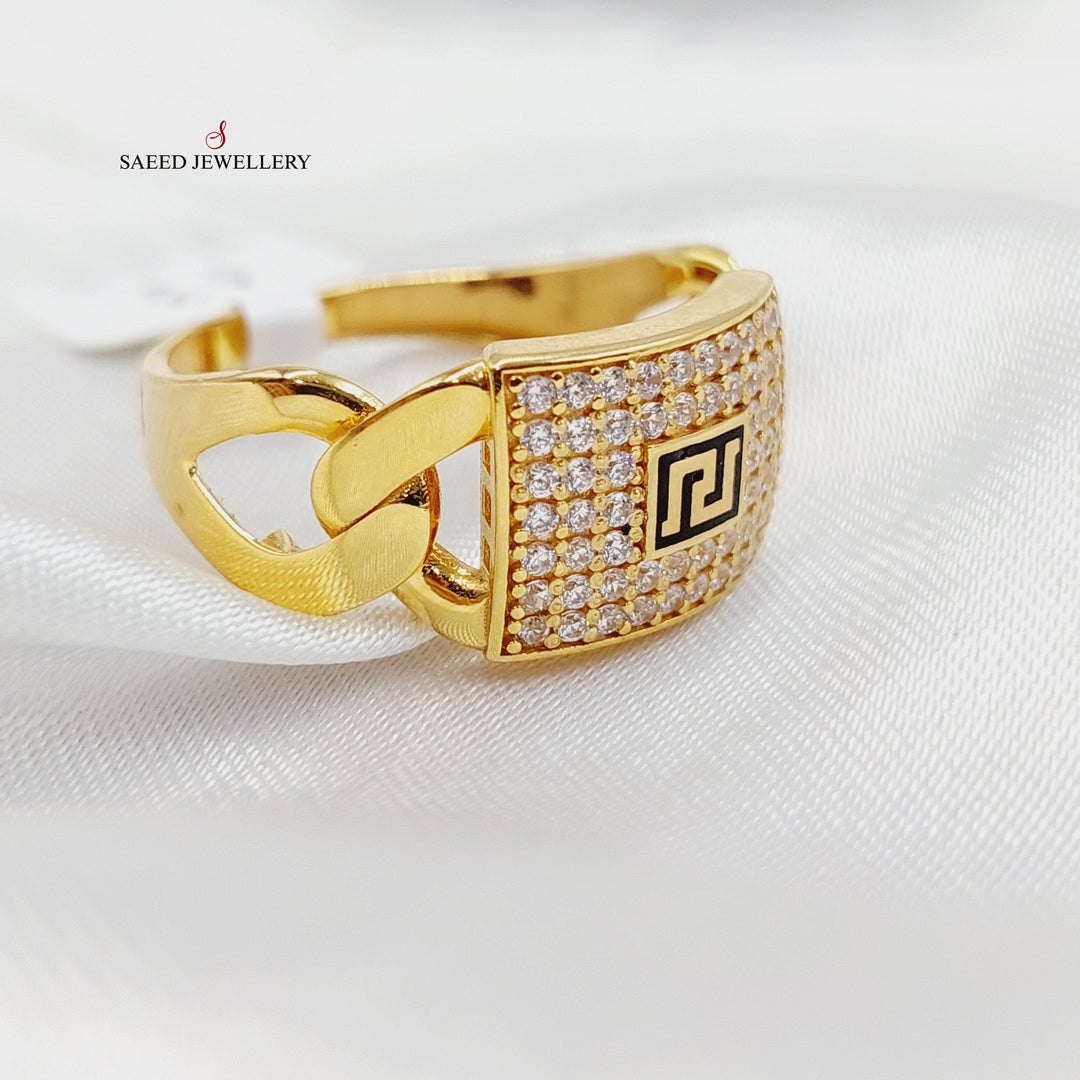 Enameled &amp;amp; Zircon Studded Cuban Links Ring  Made Of 21K Yellow Gold by Saeed Jewelry-29299