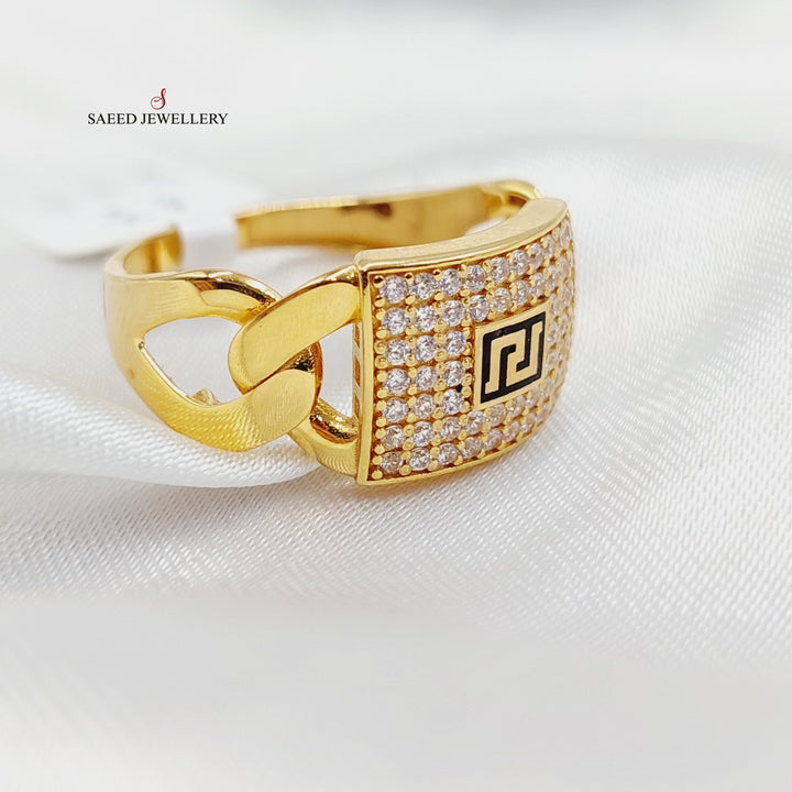 Enameled &amp;amp; Zircon Studded Cuban Links Ring  Made Of 21K Yellow Gold by Saeed Jewelry-29299