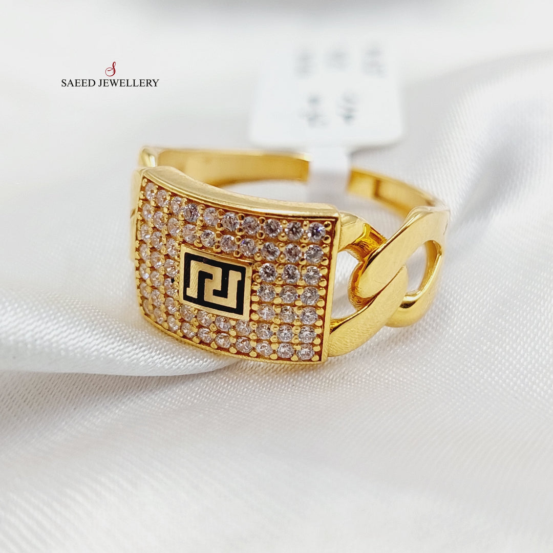 Enameled &amp;amp; Zircon Studded Cuban Links Ring  Made Of 21K Yellow Gold by Saeed Jewelry-29299
