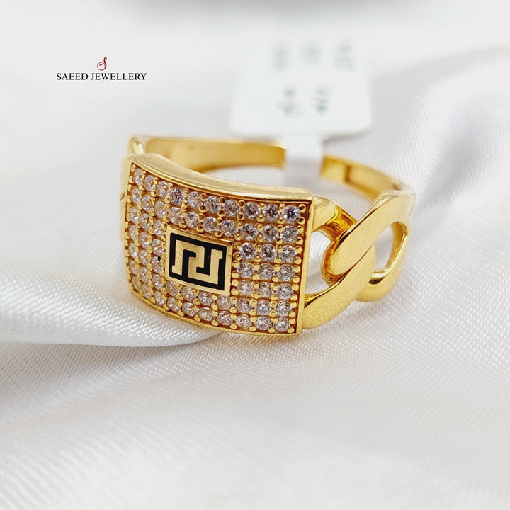 Enameled &amp;amp; Zircon Studded Cuban Links Ring  Made Of 21K Yellow Gold by Saeed Jewelry-29299
