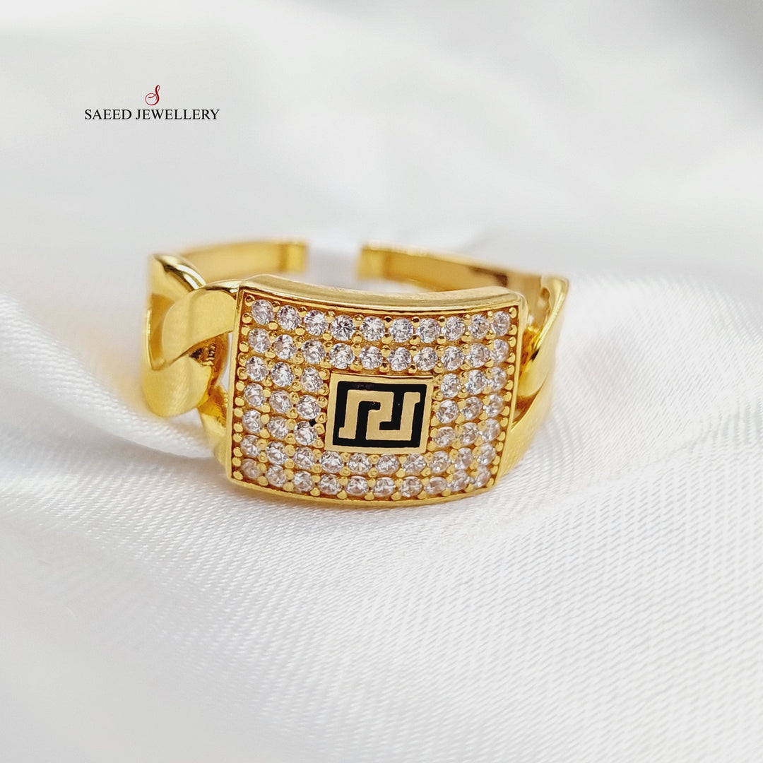 Enameled &amp;amp; Zircon Studded Cuban Links Ring  Made Of 21K Yellow Gold by Saeed Jewelry-29299