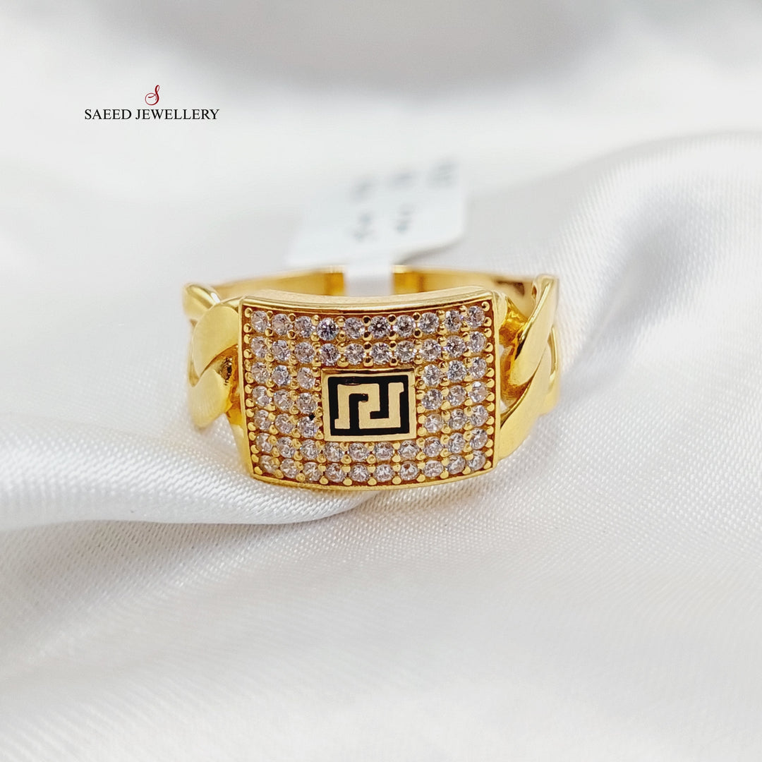 Enameled &amp;amp; Zircon Studded Cuban Links Ring  Made Of 21K Yellow Gold by Saeed Jewelry-29299