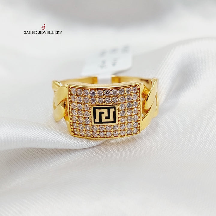 Enameled &amp;amp; Zircon Studded Cuban Links Ring  Made Of 21K Yellow Gold by Saeed Jewelry-29299