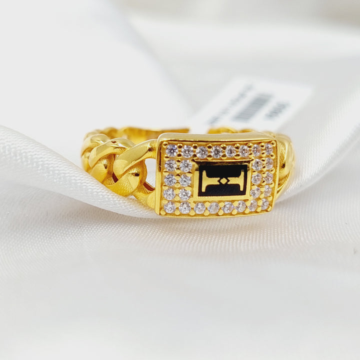 Enameled &amp; Zircon Studded Cuban Links Ring  Made of 21K Yellow Gold by Saeed Jewelry-30994