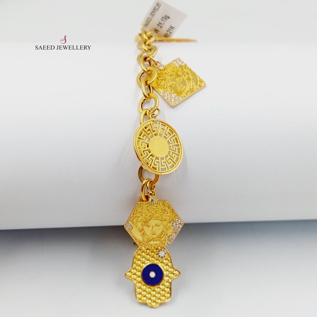 Enameled &amp; Zircon Studded Dandash Bracelet  Made of 21K Yellow Gold by Saeed Jewelry-21k-bracelet-31184