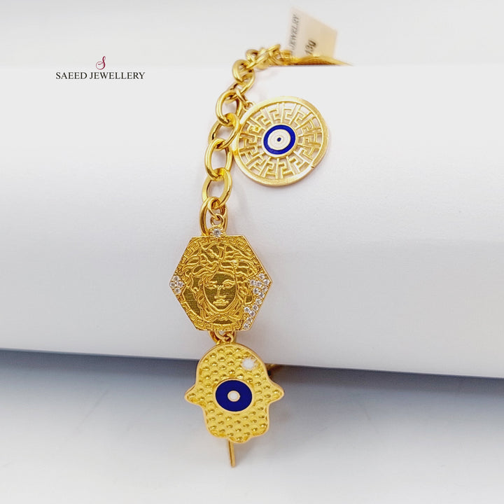 Enameled &amp; Zircon Studded Dandash Bracelet  Made of 21K Yellow Gold by Saeed Jewelry-21k-bracelet-31184