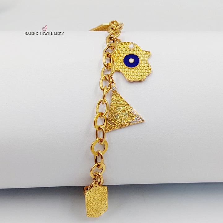 Enameled &amp; Zircon Studded Dandash Bracelet  Made of 21K Yellow Gold by Saeed Jewelry-21k-bracelet-31184