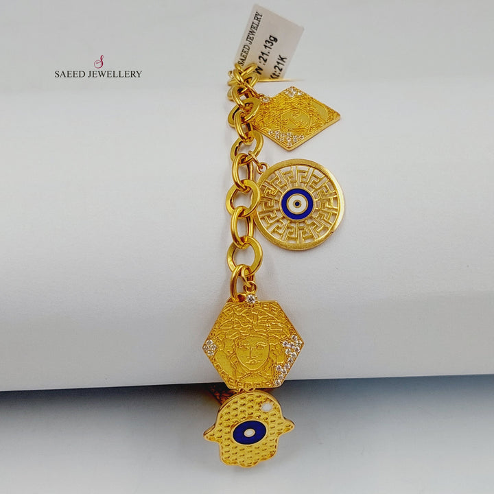 Enameled &amp; Zircon Studded Dandash Bracelet  Made of 21K Yellow Gold by Saeed Jewelry-21k-bracelet-31184