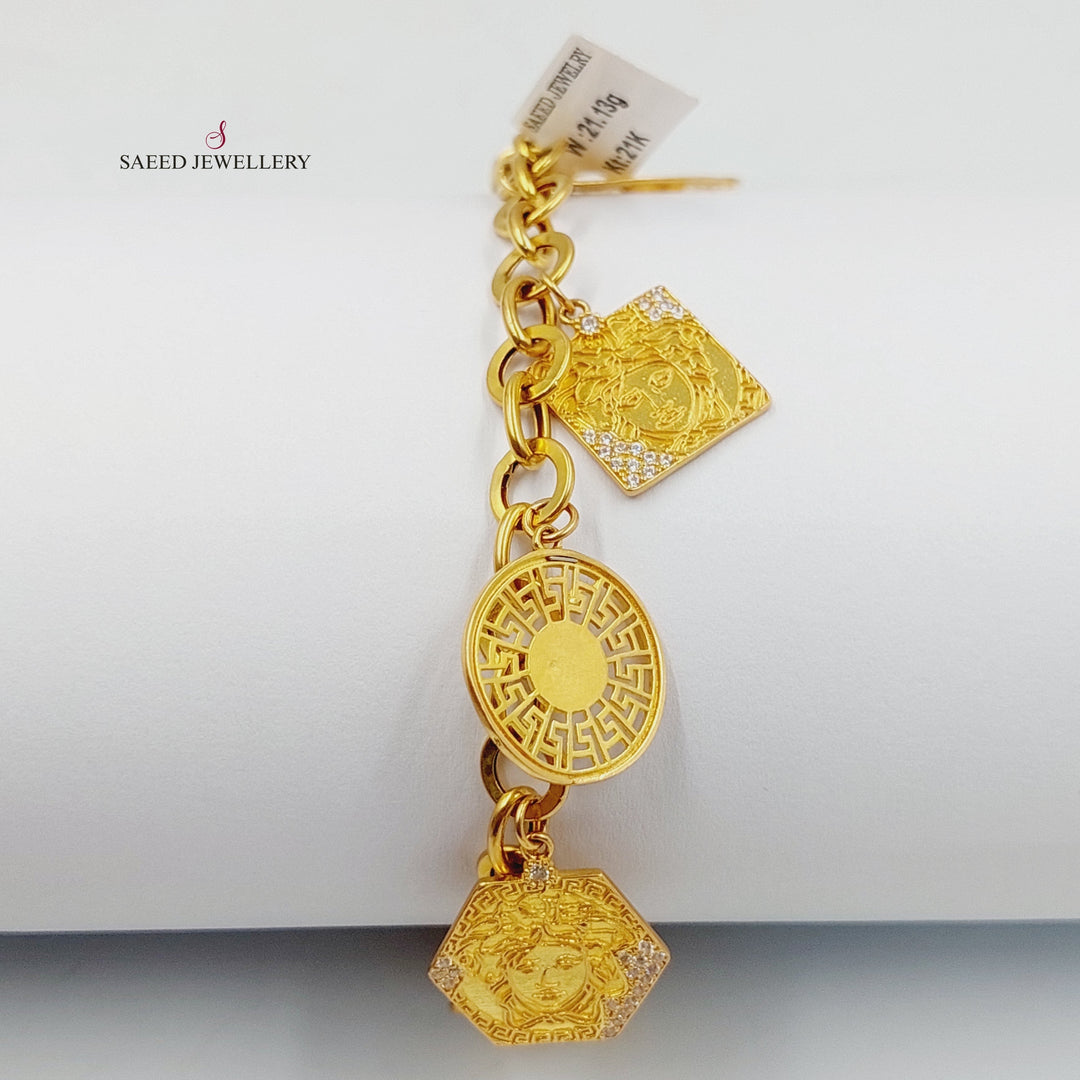 Enameled &amp; Zircon Studded Dandash Bracelet  Made of 21K Yellow Gold by Saeed Jewelry-21k-bracelet-31184