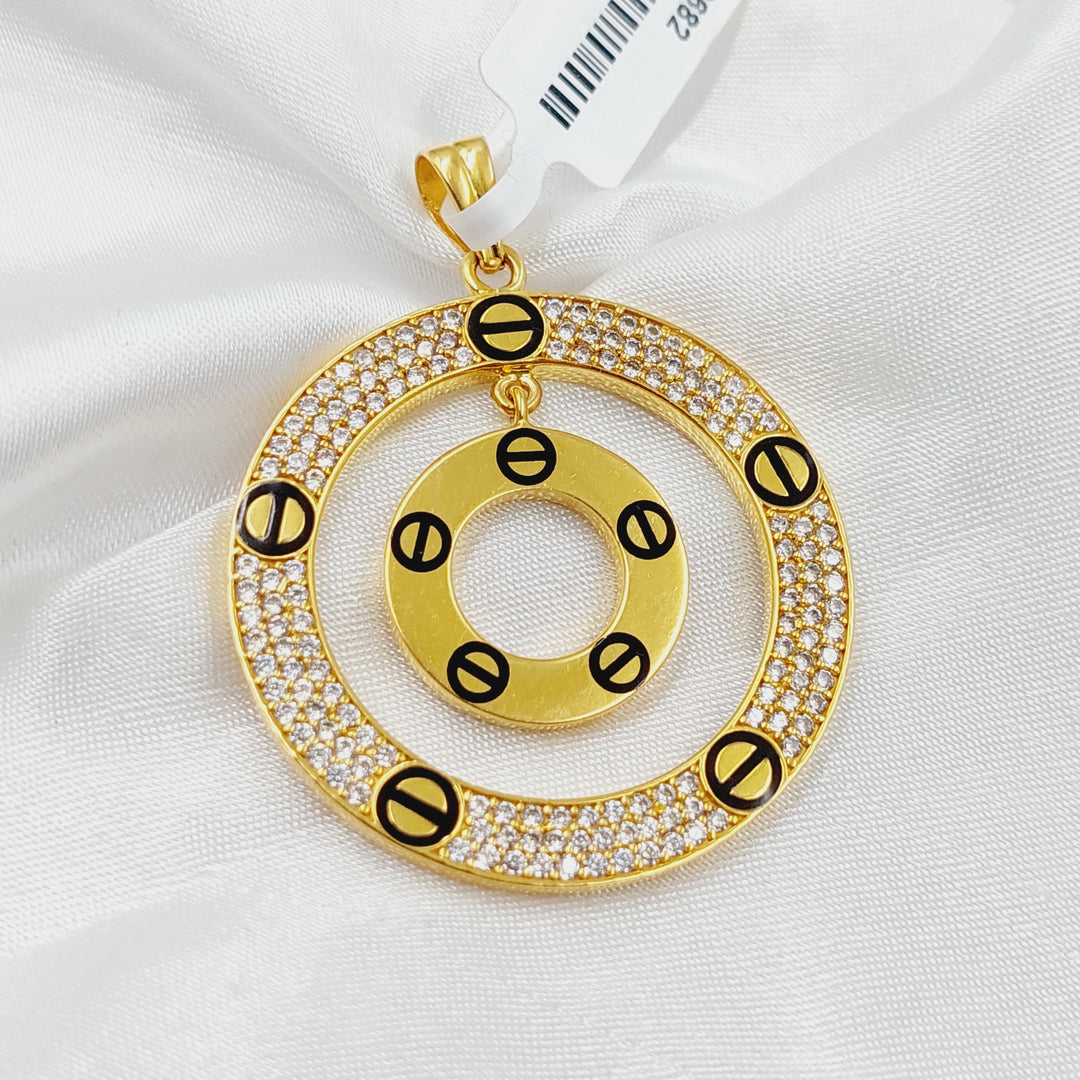 Enameled &amp; Zircon Studded Figaro Pendant  Made Of 21K Yellow Gold by Saeed Jewelry-29682