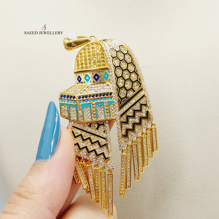 Enameled &amp;amp; Zircon Studded Jerusalem Pendant  Made Of 21K Yellow Gold by Saeed Jewelry-29017
