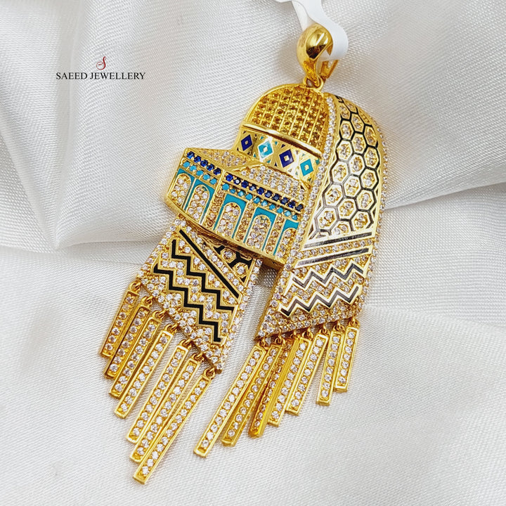 Enameled &amp;amp; Zircon Studded Jerusalem Pendant  Made Of 21K Yellow Gold by Saeed Jewelry-29017