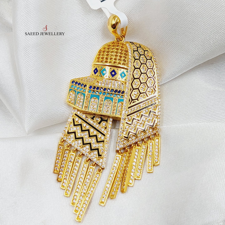 Enameled &amp;amp; Zircon Studded Jerusalem Pendant  Made Of 21K Yellow Gold by Saeed Jewelry-29017
