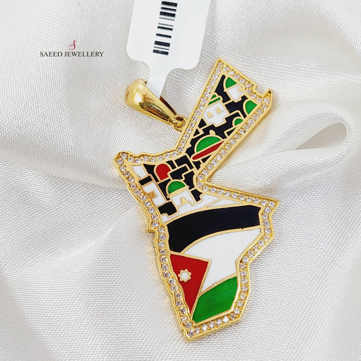 Enameled &amp; Zircon Studded Jordan Pendant  Made Of 21K Yellow Gold by Saeed Jewelry-29957