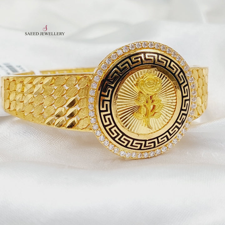 Enameled &amp; Zircon Studded Ounce Bangle Bracelet  Made of 21K Yellow Gold by Saeed Jewelry-31125