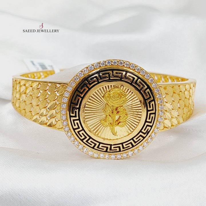 Enameled &amp; Zircon Studded Ounce Bangle Bracelet  Made of 21K Yellow Gold by Saeed Jewelry-31125